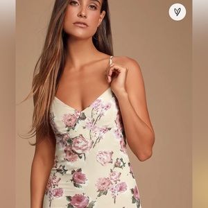 Encanto Beige Floral Print Mini Dress Size Large
